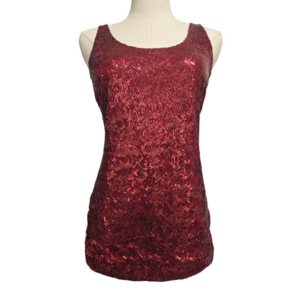 The Limited Womens Sequin Racerback Tank Top Burgundy Red Size M Party Glam